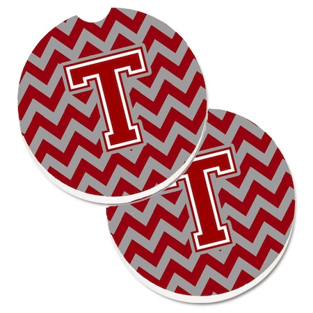 Carolines Treasures Letter T Chevron Maroon and White  Cup Holder Car Coaster, PK2 CJ1049-TCARC